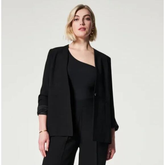SPANX One Button Classic Collarless Blazer Carefree Crepe Black Sz 1X {LL32} - Picture 1 of 9